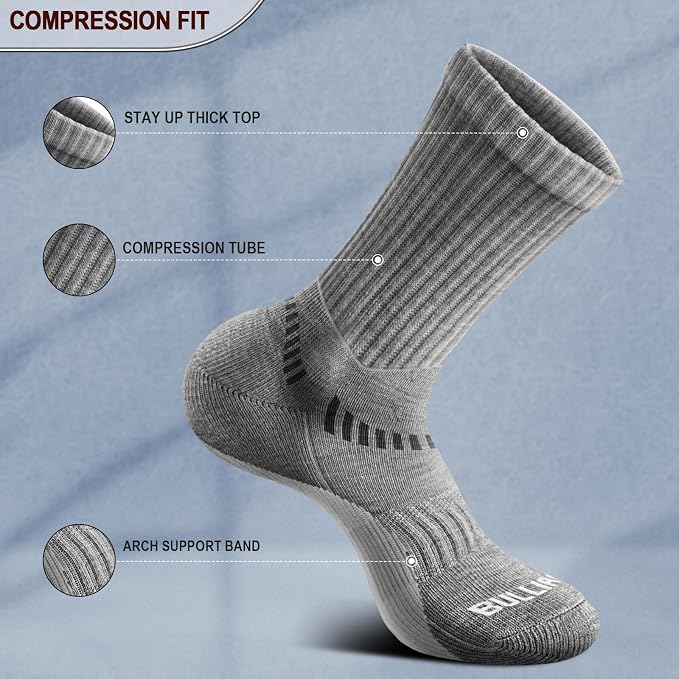 BULLIANT Compression Socks for Men 6Pairs, Athletic Crew Socks Cushioned For - Image 3