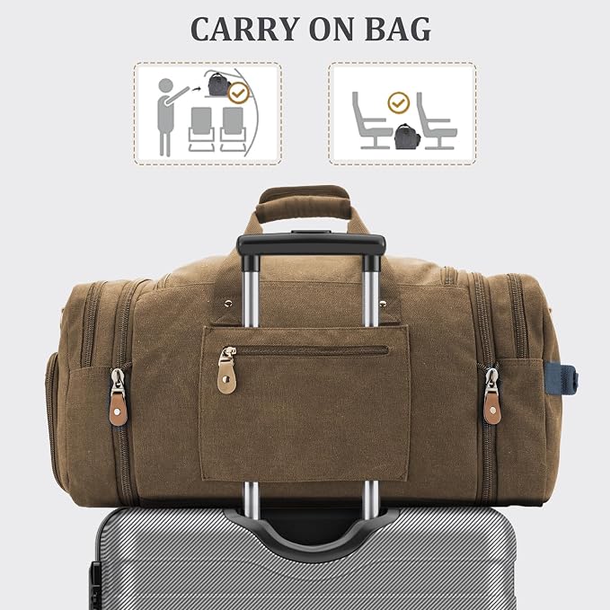 Gonex Canvas Duffle Bag 60L Travel Duffel Overnight Weekend Bag - Image 7