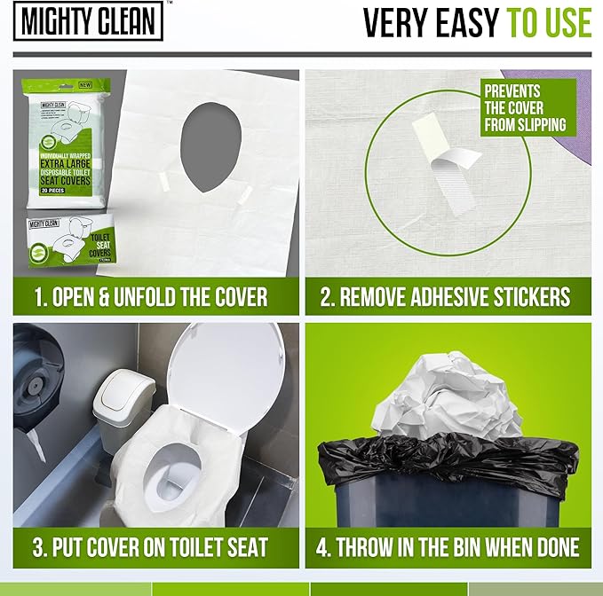 XL Disposable Toilet Seat Covers by Mighty Clean｜100% Waterproof ｜Individually - Image 4