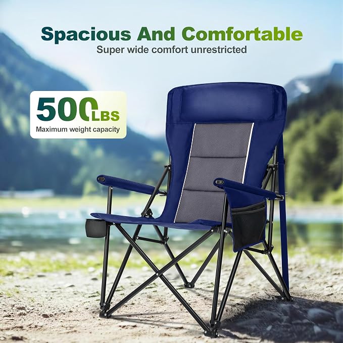 ALPHA CAMP Oversized Folding Camping Chairs High Backrest Heavy Duty Lawn Chairs - Image 5