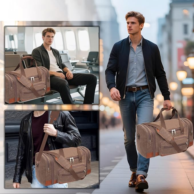 Men'S Duffle Bag For Travel, Expandable Canvas Duffel Bags Overnight Weekend - Image 2