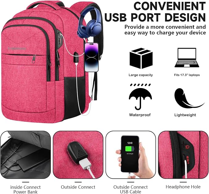 Lapsouno Extra Large Backpack, 17.3 Inch Travel Laptop Backpack, Water - Image 2