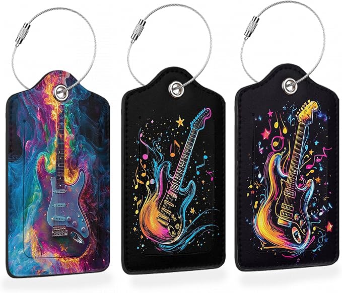 Electric Guitar Neon 3 PCS PU Leather Luggage Tags by Losthll