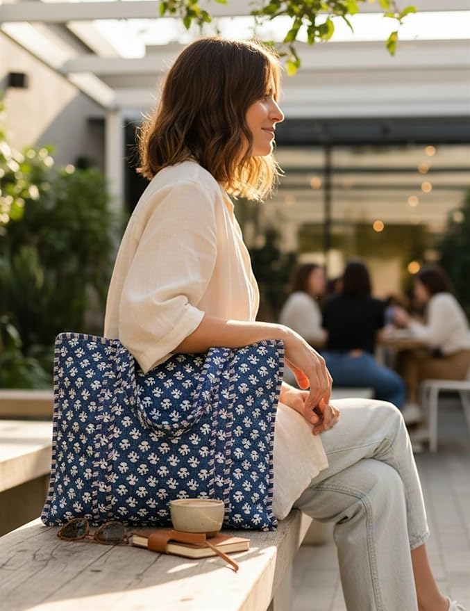 Cotton Quilted Tote Bag for Women – Large Beach & Travel Tote - Image 7