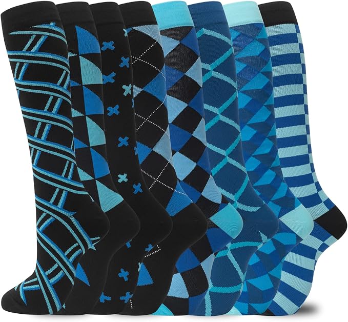 Compression Socks for Women Men Circulation Knee High 8 Pairs for Nurses by HELLOMOMOYA