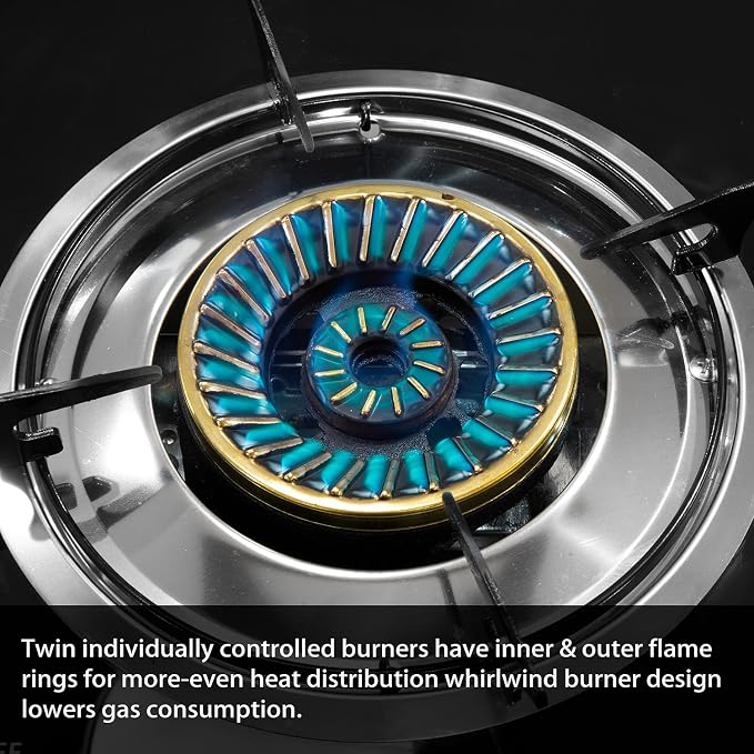 Barton Double Burner Stove w/Auto Ignition LPG Tempered Glass Outdoor Propane - Image 4