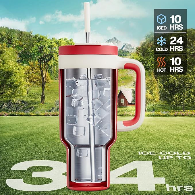 POWCAN 40 oz Tumbler with Handle, 2-in-1 Straw and Sip Lid, Dishwasher Safe - Image 2