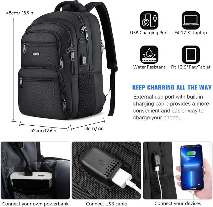 Paude Laptop Backpack, 17.3 Inch School Backpack Large Bookbag - Image 3