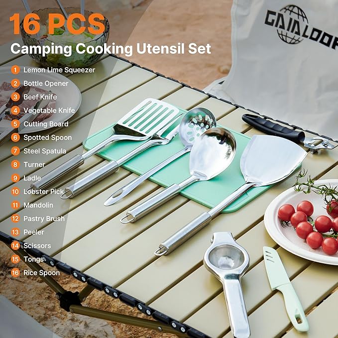 Camping Cooking Utensils Set Grilling Cookware Camp Kitchen Rotating - Image 2