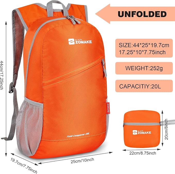 ZOMAKE Lightweight Packable Backpack 20L, Foldable Backpacks Small Daypack - Image 2