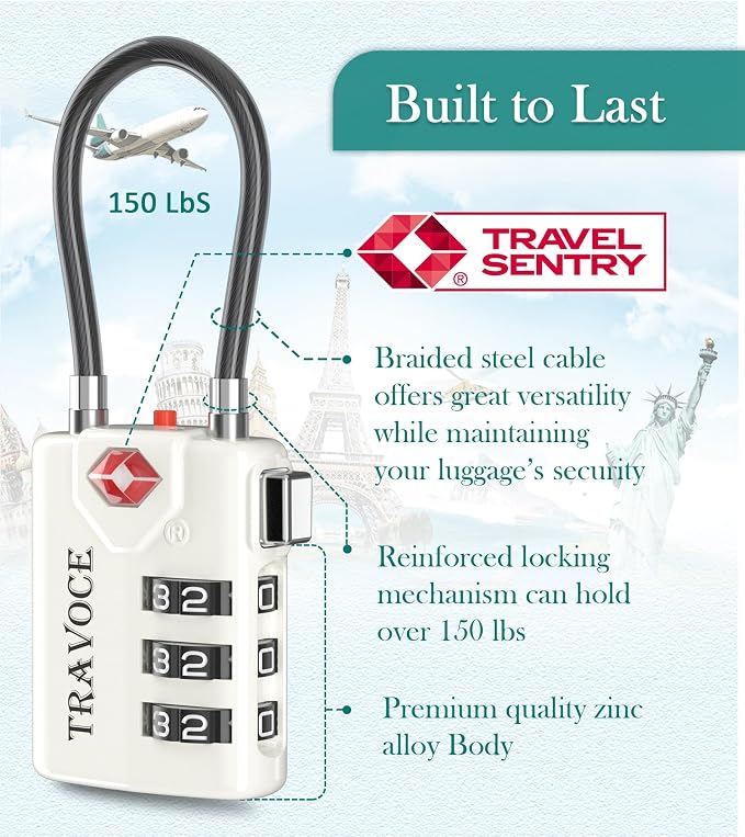 Search Alert TSA Approved Travel Combination Luggage Cable Locks - Image 6