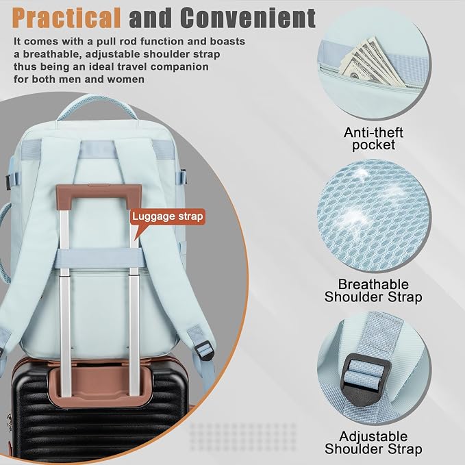40L Travel Backpack with USB Charging Port, Water-Resistant Carry On Backpack - Image 4