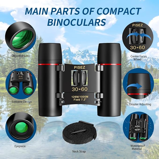 PISEZ 30X60 Compact Binoculars for Adults and Kids，Lightweight Foldable Easy - Image 8