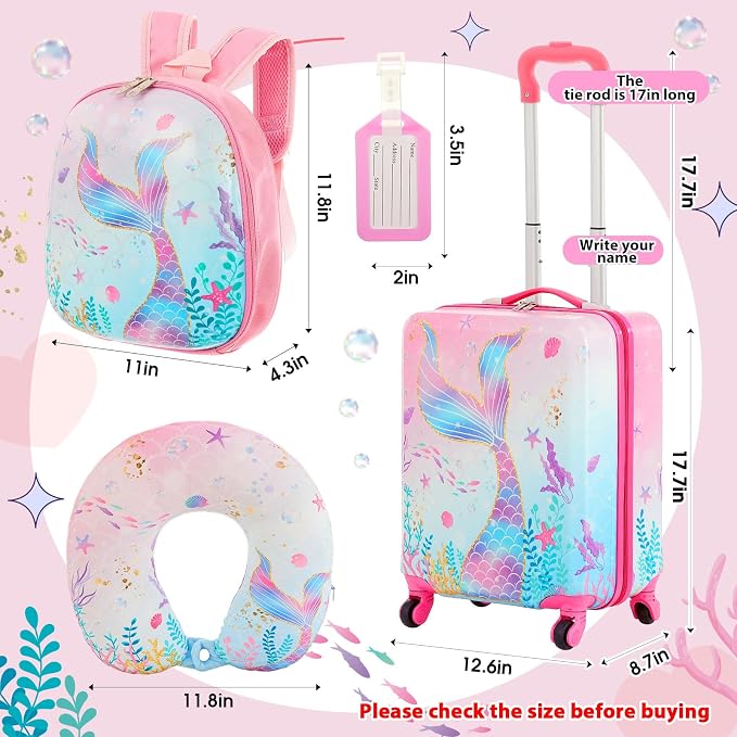 Sanwuta 4 Pcs Kids Luggage Set Kids Backpack Travel Rolling Suitcase - Image 2