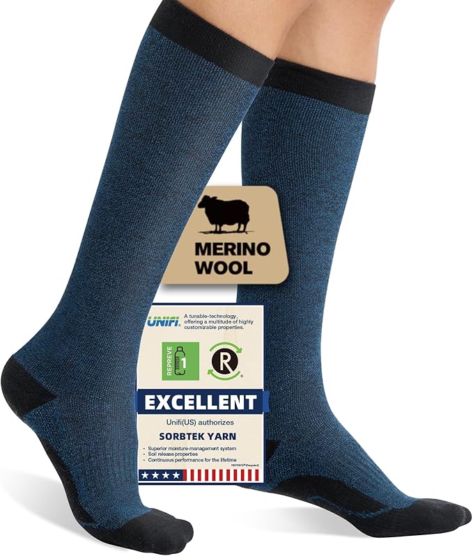 Merino Wool Compression Socks for Women Men, 15-20 mmHg Knee High Socks for by Unknown