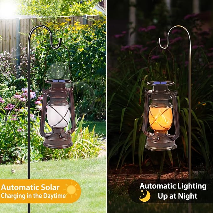 Solar Lanterns Outdoor Waterproof, 2 Pack Bronze Vintage Lanterns - Image 4