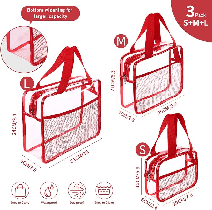 XEWEA Clear Travel Toiletry Bags, 3 Pack TSA Approved Transparent Makeup Bag - Image 2
