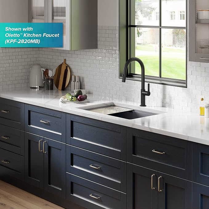 KRAUS Kitchen Sink Bellucci 29” Undermount Workstation Granite, Metallic Gray - Image 3