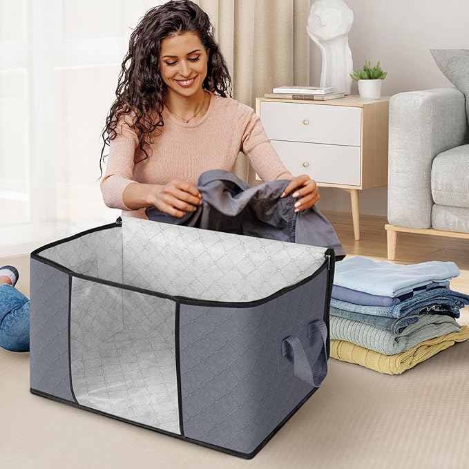 Fab totes 4 Pack Clothes Storage, Foldable Thick Fabric Blanket Storage Bags - Image 3
