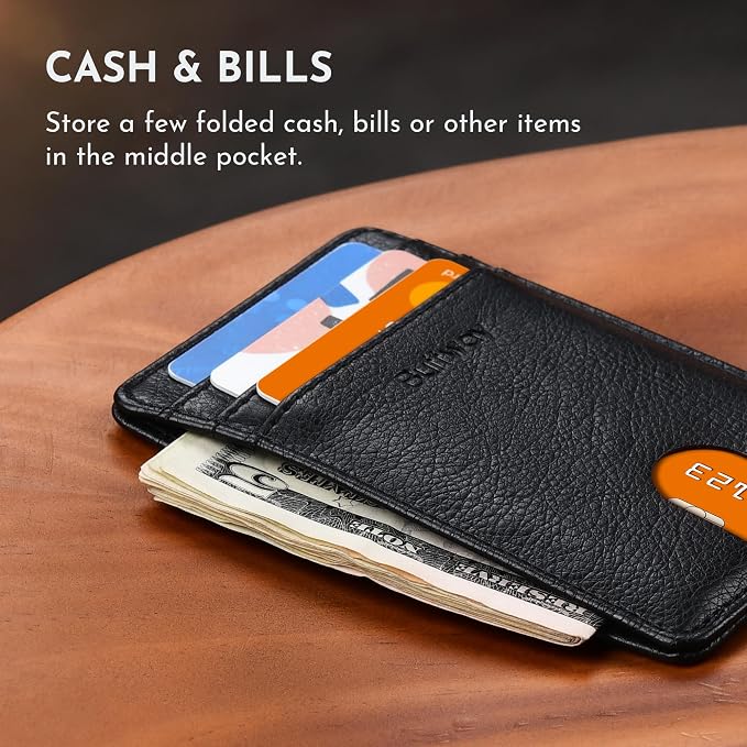 Buffway Mens Slim Wallet, Minimalist Thin Front Pocket Leather Credit Card - Image 5