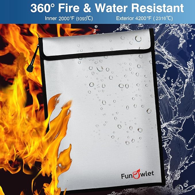 FunOwlet Fireproof Waterproof Document Bag, Fire and Water Resistant Safe - Image 3