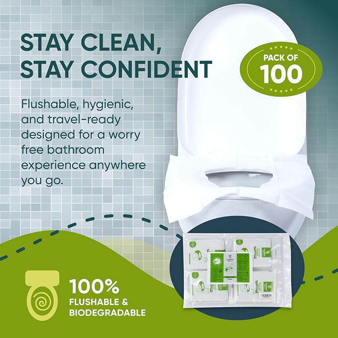 Disposable Toilet Seat Covers Pack of 100 XLarge Flushable Paper Travel Toilet - Image 2