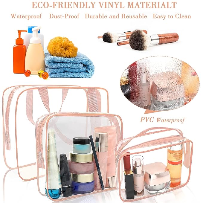 APREUTY Clear Makeup Bags, TSA Approved 6 Pcs Cosmetic Makeup Bags Set Clear PVC - Image 3