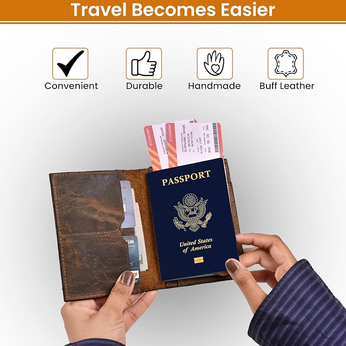 LEATHER VILLAGE Leather Passport Holder Cover – Travel Wallet - Image 2