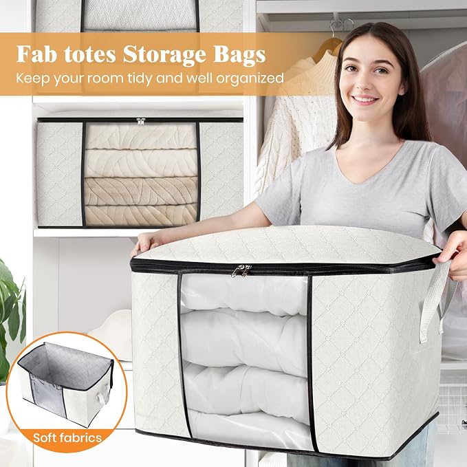 Fab totes 24 Gallons Clothes Storage, Foldable Thick Fabric Blanket Storage Bags - Image 5