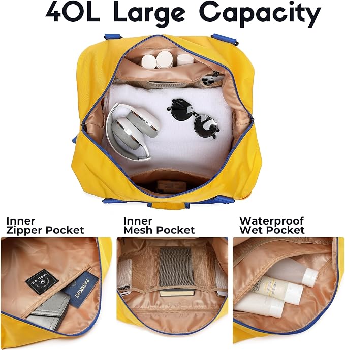 SUNNY BIRD Duffel with Utility Pouch, 40L Weekender Overnight Bag with Shoe - Image 6