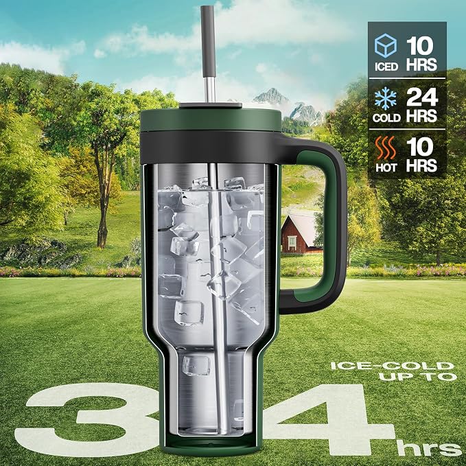 POWCAN 40 oz Tumbler with Handle, 2-in-1 Straw and Sip Lid, Dishwasher Safe - Image 2
