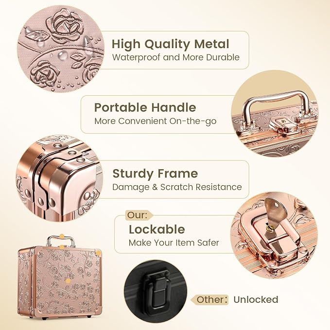 Makeup Case with Magnetic Lighted Mirror Cosmetic Train Box Detachable LED - Image 5