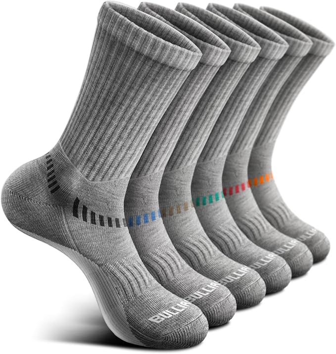 BULLIANT Compression Socks for Men 6Pairs, Athletic Crew Socks Cushioned For by BULLIANT