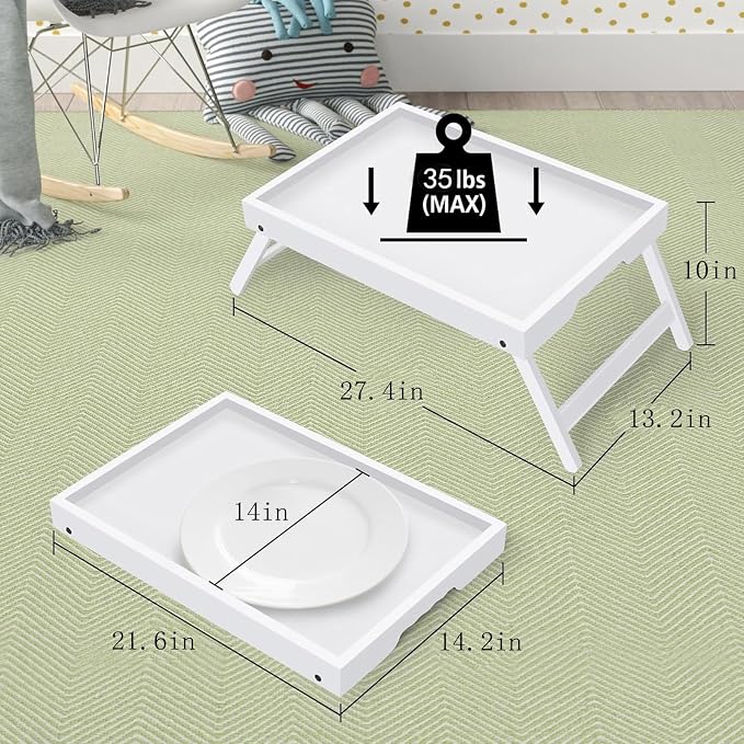 Artmeer Bed Tray Table with Folding Legs, Bamboo Breakfast in Bed - Image 3