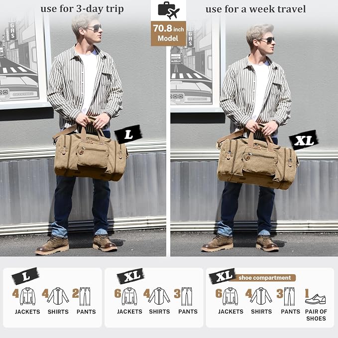 Gonex Canvas Duffle Bag for Travel, 50L Duffel Overnight Weekend Bag - Image 6