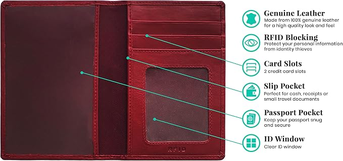 Personalized Monogrammed Merlot Leather RFID Passport Wallet - Image 2