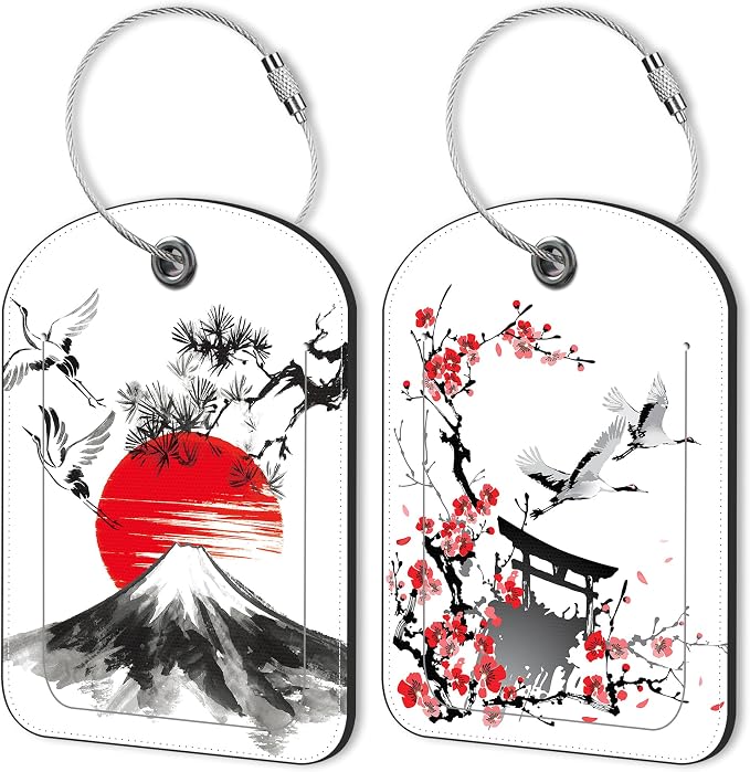 Japanese Cherry Blossoms Storks Leather Luggage Tag by Unknown