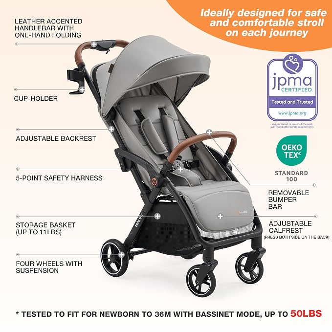 Travel Stroller, Overhead-Friendly Compact Baby Stroller, Self-Folding Toddler - Image 3