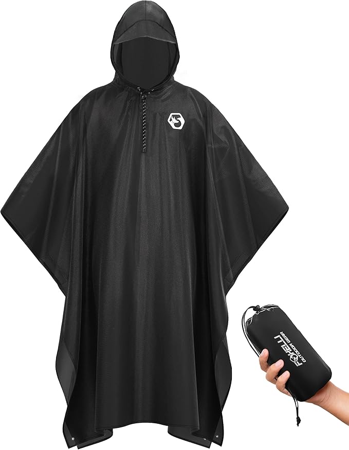 Foxelli Rain Poncho for Adults – Extra Long Reusable Waterproof Raincoat by FOXELLI