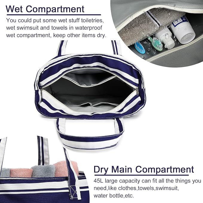 LEDAOU Beach Bag Waterproof Sandproof Women Tote Bag Pool Bag - Image 2