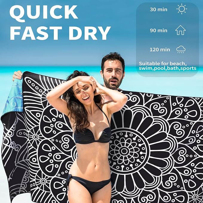 2 Pack Lightweight Thin Beach Towel Oversized 71"x32" Big Extra Large - Image 3