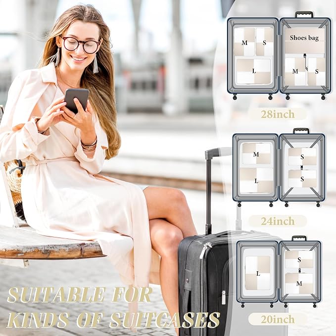 8 Set Compression Packing Cubes Travel, Lightweight Expandable Travel Cubes - Image 3