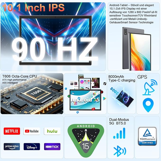 Android 15 Tablet with Keyboard, 16GB（8+8）RAM+256 Storage, 8000mAh Battery - Image 2