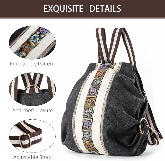Goodhan WomCanvas Backpack Daypack Casual Shoulder Bag, Vintage Heavy-duty - Image 2