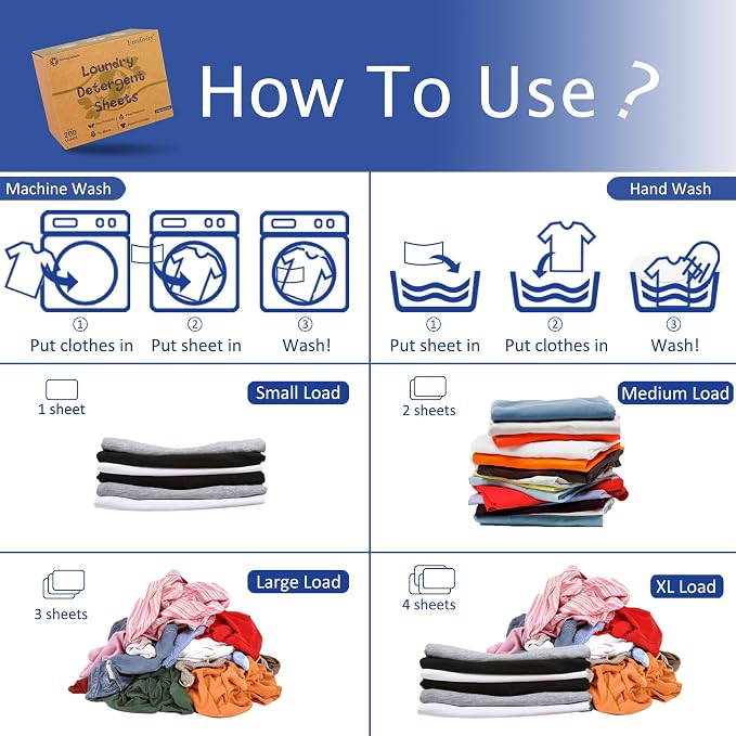 Freelivity Laundry Detergent Sheets, 200 Loads Fragrance Free Eco-Friendly - Image 3