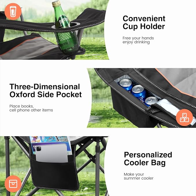 HIGH POINT SPORTS Oversized Portable Camping Folding Chair, Heavy Duty Foldable - Image 6