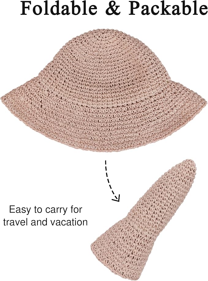 Womens Wide Brim Straw Sun Hat Foldable Floppy Crochet Beach Hat - Image 6