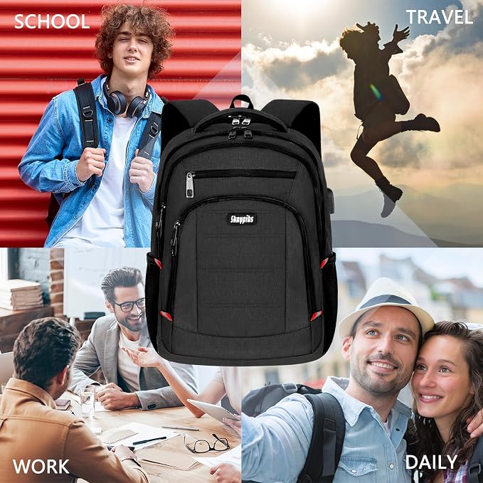 Backpack for Men Women, School Backpack, Large Quilted College Bookbag for Men - Image 2