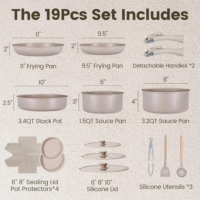 Chef Power Ceramic Nonstick Pots and Pans Set 19 Piece - Image 2