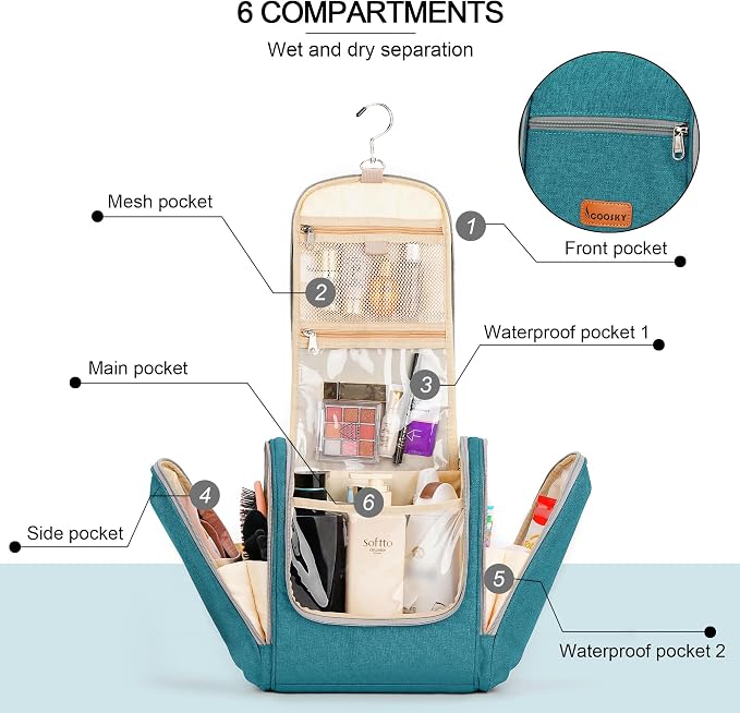 Extra Large Toiletry Bag for Women and Men, 6 Organizer Compartments, Holds - Image 3